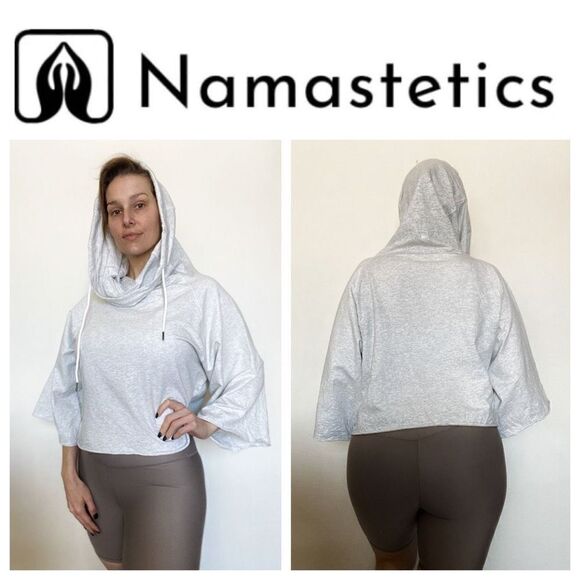 Namastetics Hoodie Athleisure NEW Activewear Pullover Lounge XL Grey Crop - Picture 8 of 15